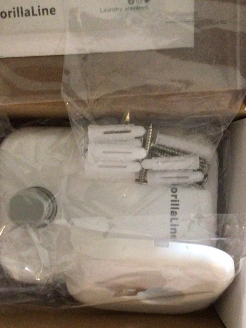 White Laundry Storage Organizer. Gorilla line clothesline strong ,compact,nib
